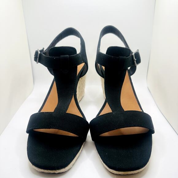 Lucky Brand Black Cotton Wedge Strapped Heels - Picture 2 of 5